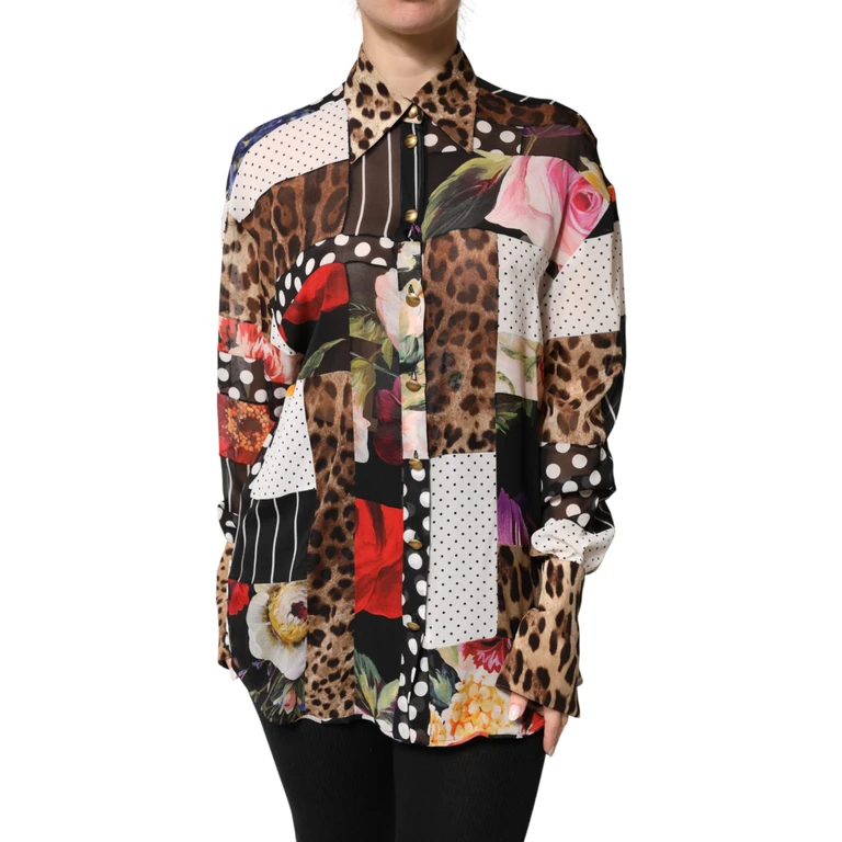Dolce & Gabbana Multicolor Patchwork Silk Collaredblouse Top 05+se - Women