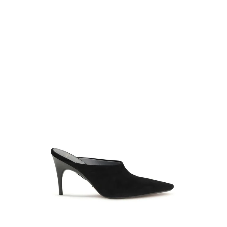 Black Suede Leather Mules - Women