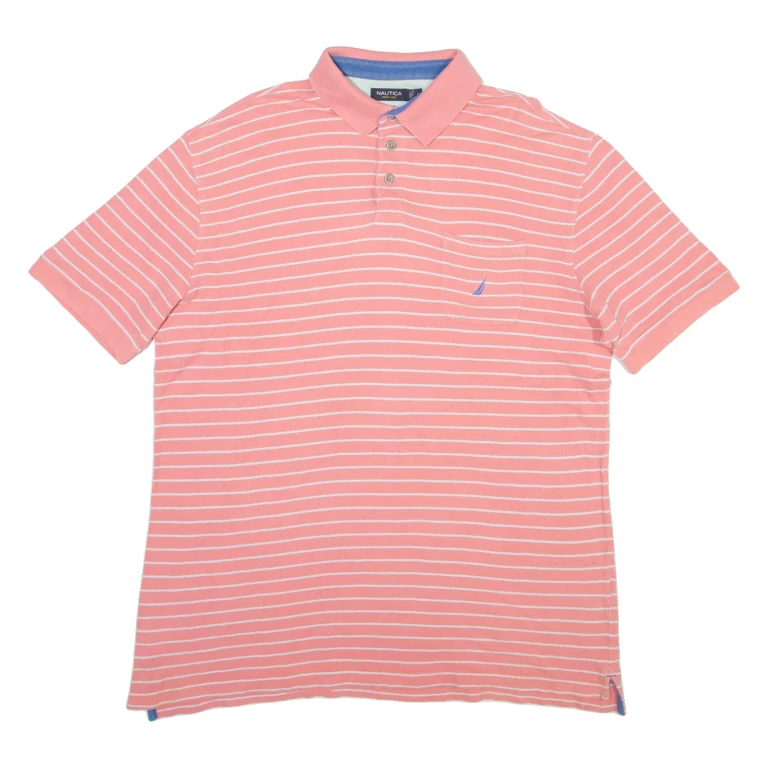 NAUTICA Mens Polo Shirt Pink Striped XL