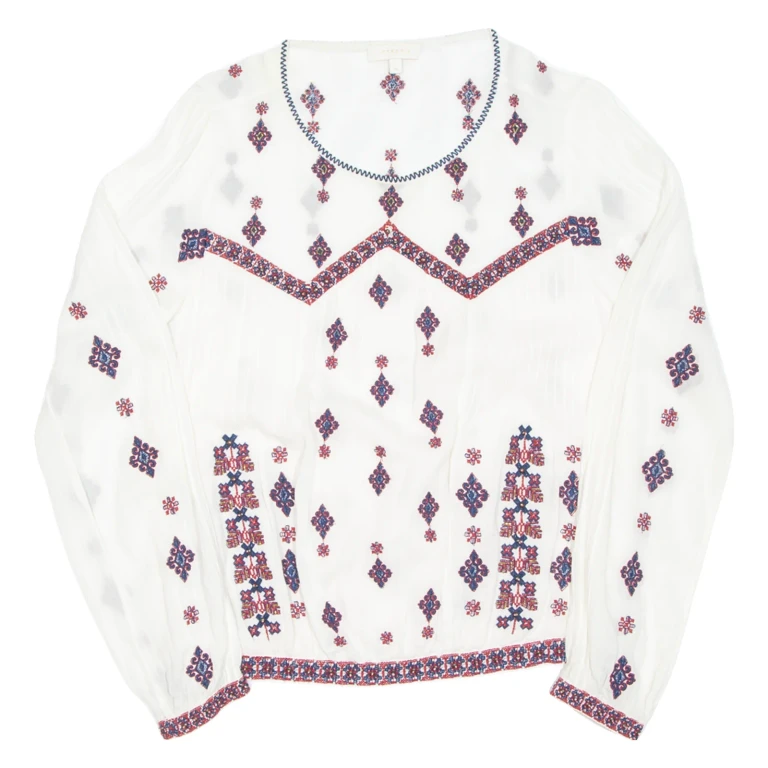 INTROPIA Womens Printed Top White Long Sleeve Crazy Pattern S