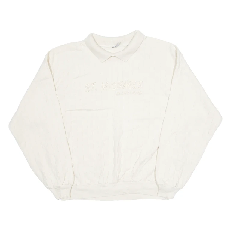 COTTON TO THE CORE Maryland Mens Jumper Cream Collared 90s Tight Knit S