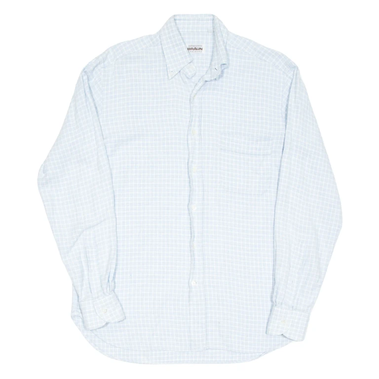 BRAUN Mens Shirt Blue Check Long Sleeve L