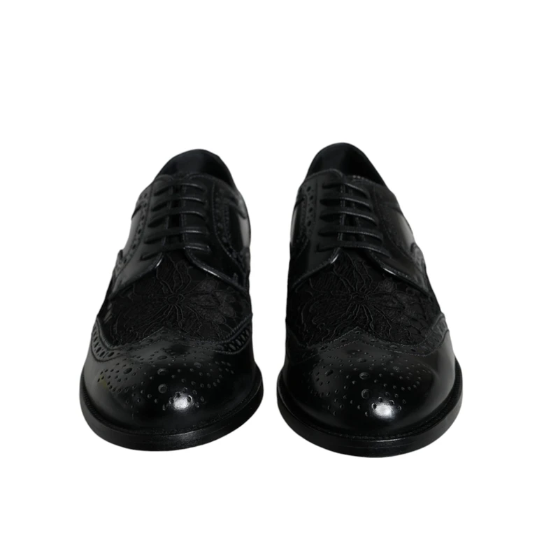 Dolce & Gabbana Black Leather Floral Lace Dress Formal Shoes - Women