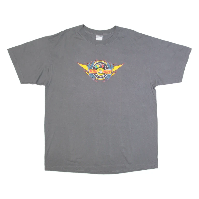 ANVIL Mini Indy Raceway Racing Mens Biker T-Shirt Grey USA L