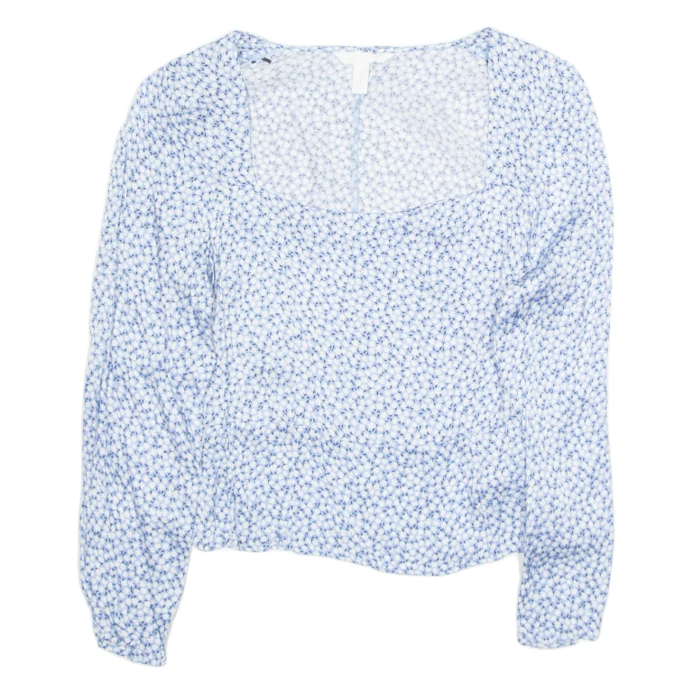 H&M Womens Printed Blouse Blue Long Sleeve Viscose Floral M