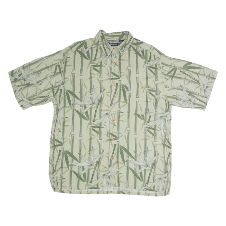 PURITAN Mens Shirt Green Viscose Floral L