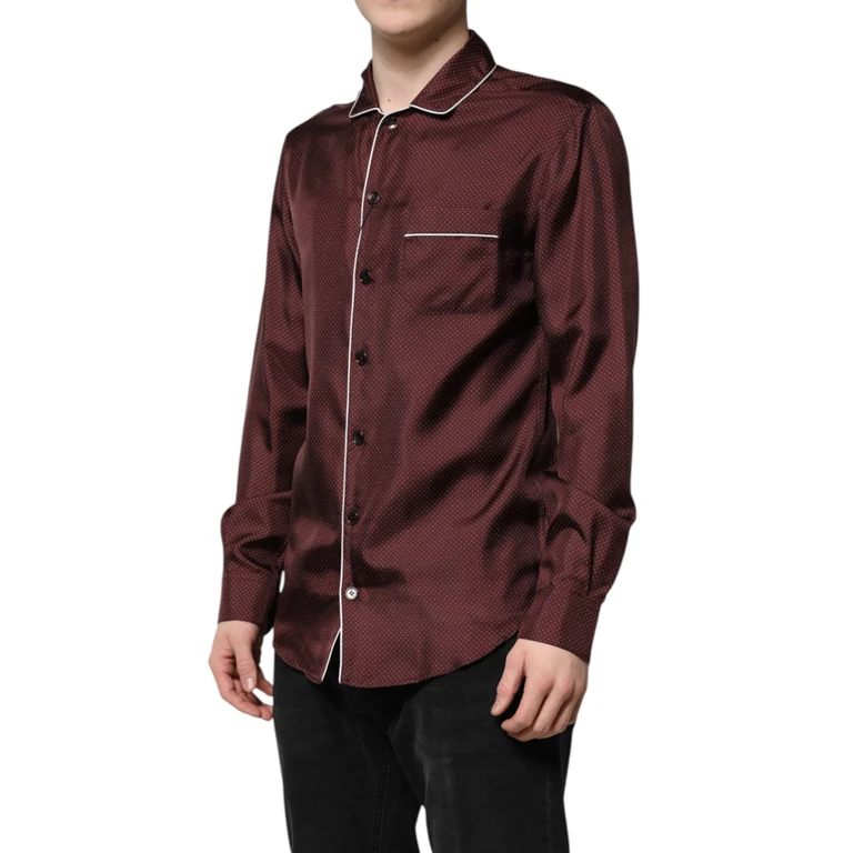 Dolce & Gabbana Burgundy Silk Dotted Long Sleeves Shirt - Men