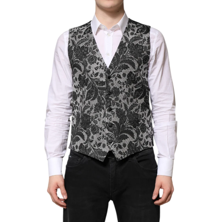 Dolce & Gabbana Black Gray Brocade Formal Men Waistcoat Vest And Clothing - Men