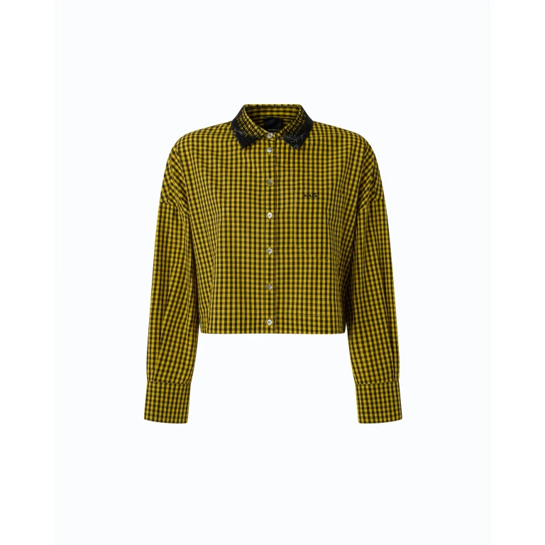 Chemise cropped à carreaux et col bijou - 36