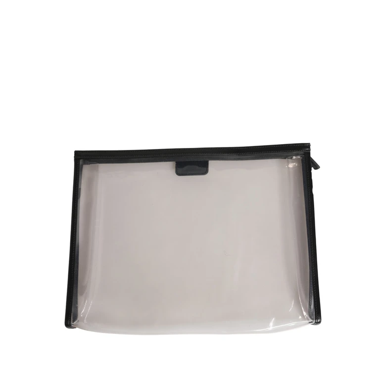 Transparent Pvc Clutch Pouch Purse Branded Logo Plaque Bag Calf Leather - Women