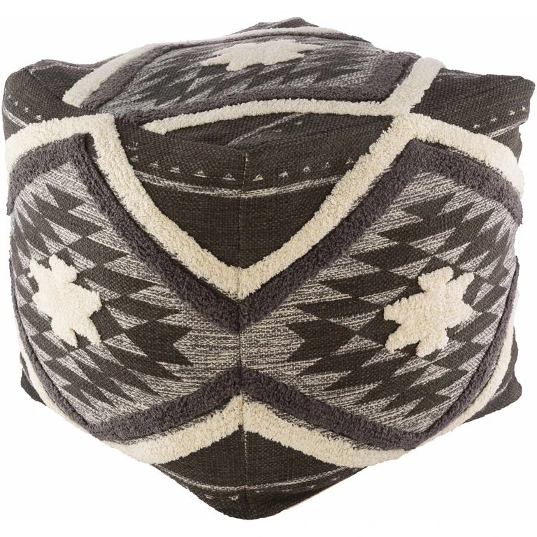 Almondbank Handwoven Beige Cotton Pouf