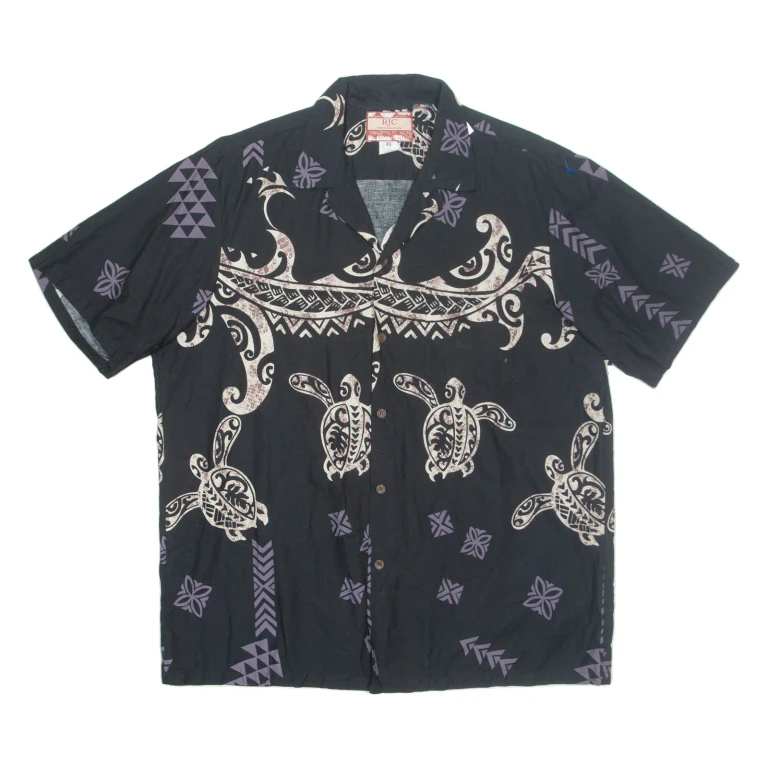 RJC Mens Hawaiian Shirt Black Crazy Pattern XL