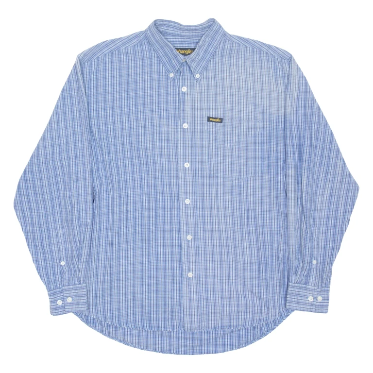 WRANGLER Mens Formal Shirt Blue Check Long Sleeve L