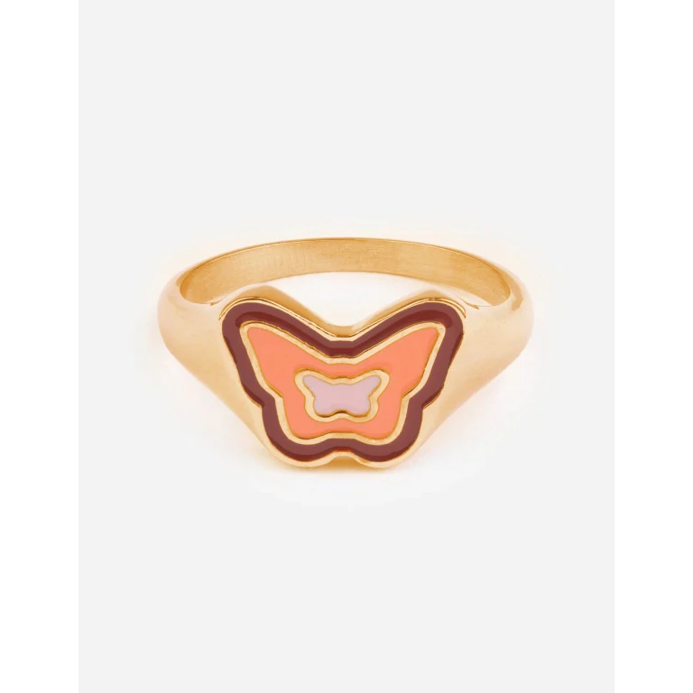Pink Enamel Butterfly Ring
