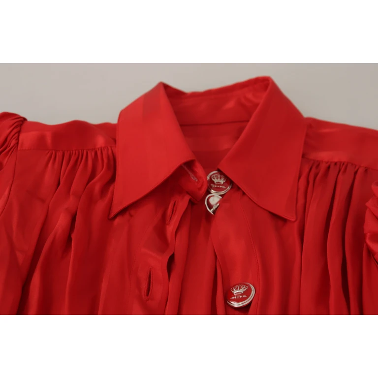 Dolce & Gabbana Red Button Down Belted Midi Satin Silk Dress - Women
