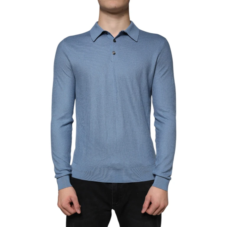 Dolce & Gabbana Sky Blue Silk Collared Men Pullover Sweater Clothing - Men