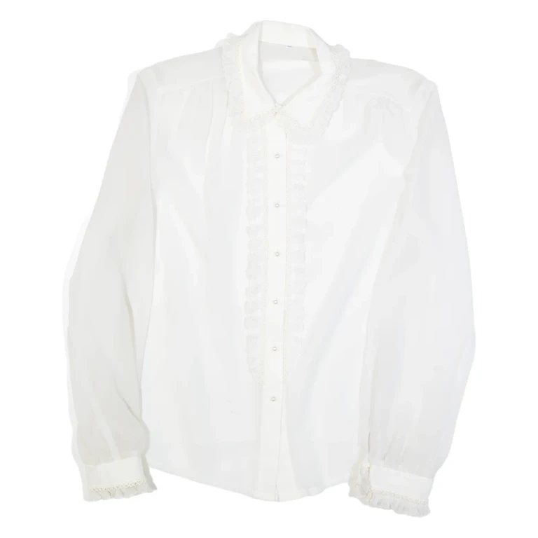 Semi Sheer Womens Shirt White Collared Long Sleeve M