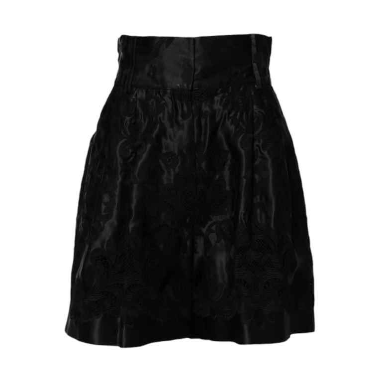 Dolce & Gabbana Black Floral Embroidery Silk High Waist Shorts Cotton Polyester - Women
