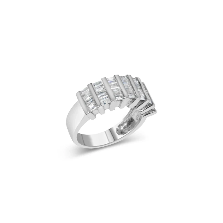 .925 Sterling Silver 1.0 Cttw Baguette Cut Diamond Vertical Channel Fluted Multi-Row Unisex Fashion Wedding Ring (H-I Color, I1-I2 Clarity)