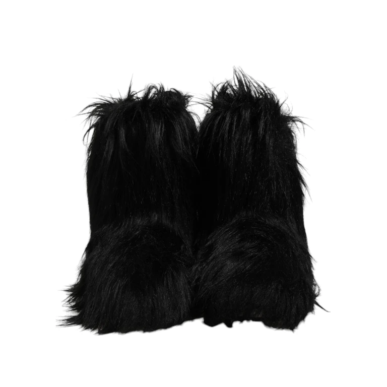 Dolce & Gabbana Black Faux Fur Mid Calf Boots Shoes - Men