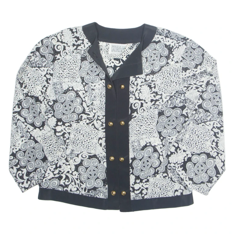 SERGIO DI LAURENT Womens Printed Blouse White Long Sleeve Crazy Pattern M