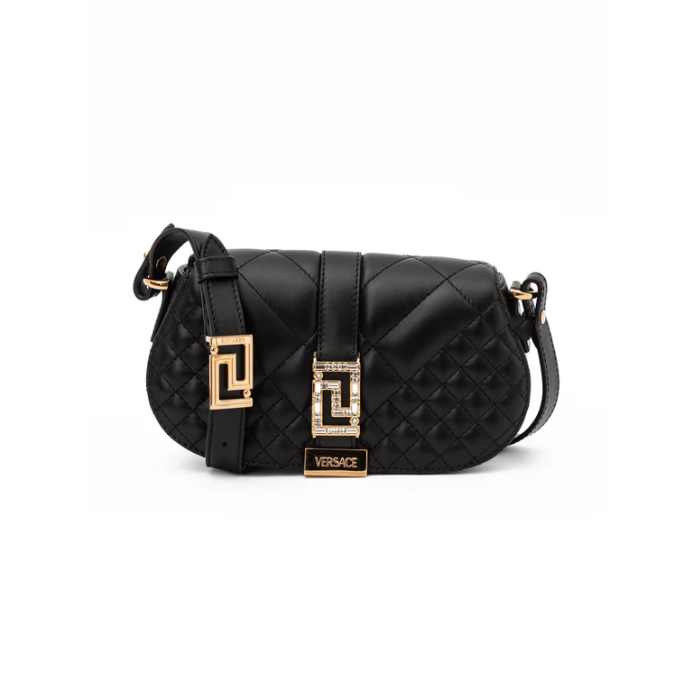 Versace Black Leather Quilted Shoulder Strap Bag - Women