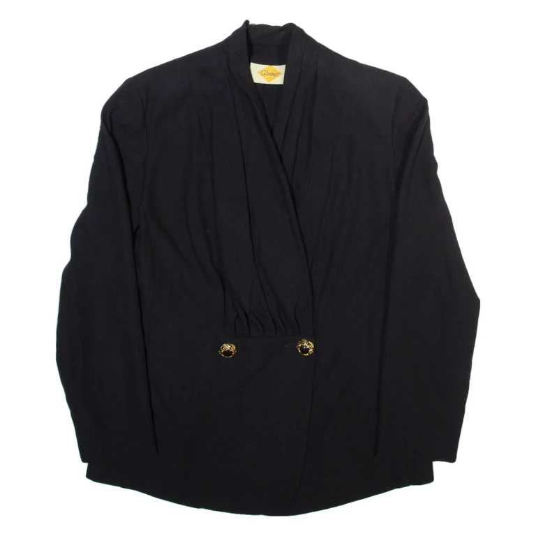 GLAMER Womens Wrap Blouse Black V-Neck Long Sleeve Viscose M