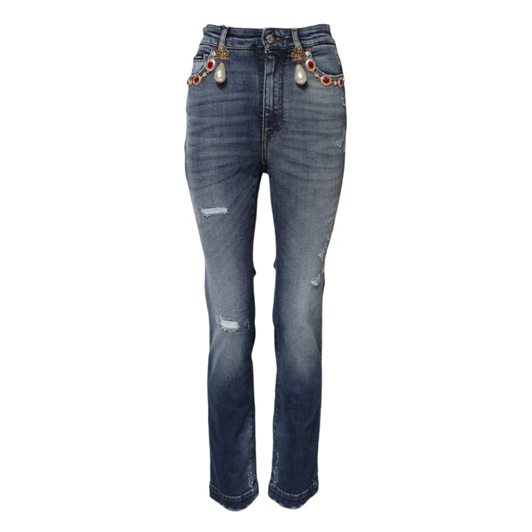 Dolce & Gabbana Blue Rhinestone Embellished Denim Jeans Cotton Elastane Clothing - Women