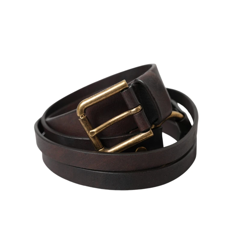 Dolce & Gabbana Dark Brown Leather Gold Metal Buckle Women Belt - Women