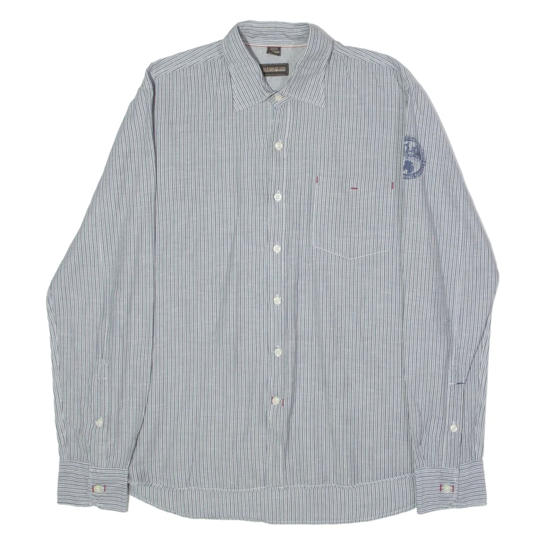 NAPAPIJRI Mens Shirt Grey Striped Long Sleeve L