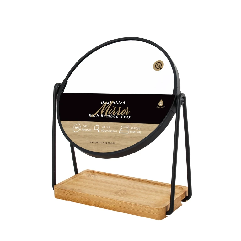 Dual Sided Mirror With Bamboo Tray