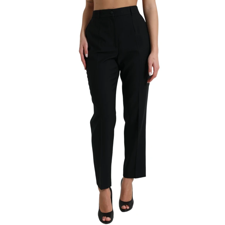 Dolce & Gabbana Black Wool High Waist Straight Pants Nylon Elastane - Women