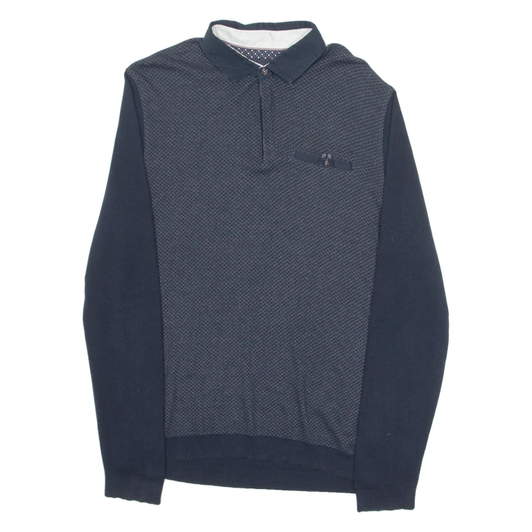 TED BAKER Mens Polo Shirt Blue Diamond Long Sleeve M