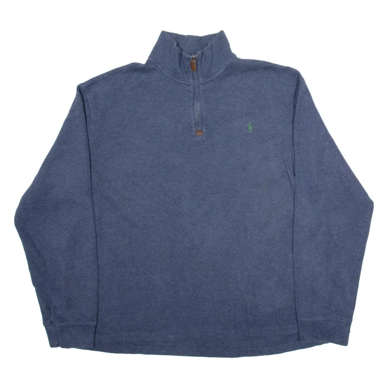 POLO RALPH LAUREN Mens Jumper Blue 1/4 Zip Tight Knit 2XL