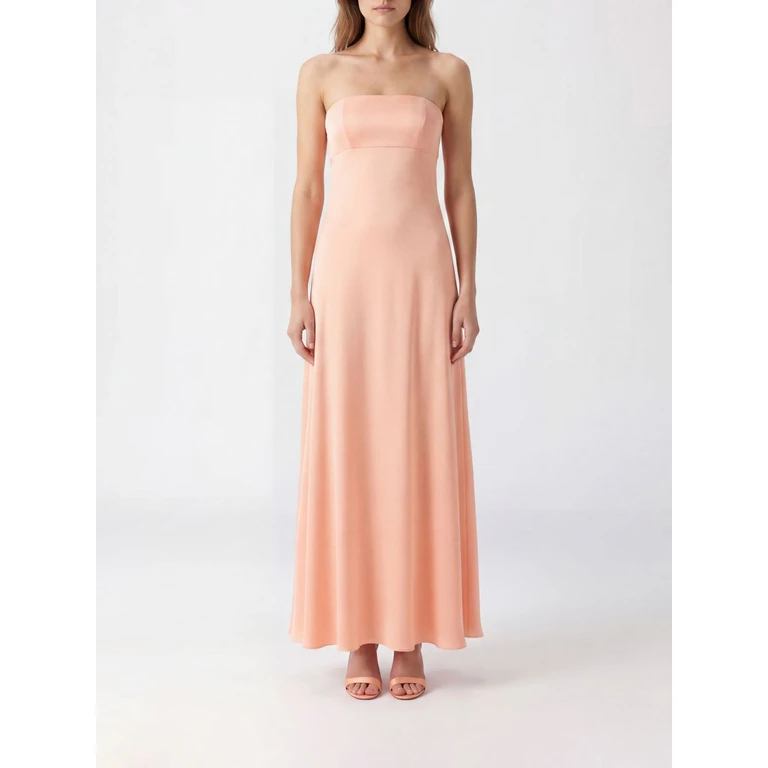 Long Evening Gown in Pure Silk with Straight Neckline and Off-Shoulder Design (GBSS26502LROSA)