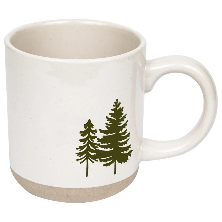 Green Trees 14 oz Cream Stoneware Coffee Mug
