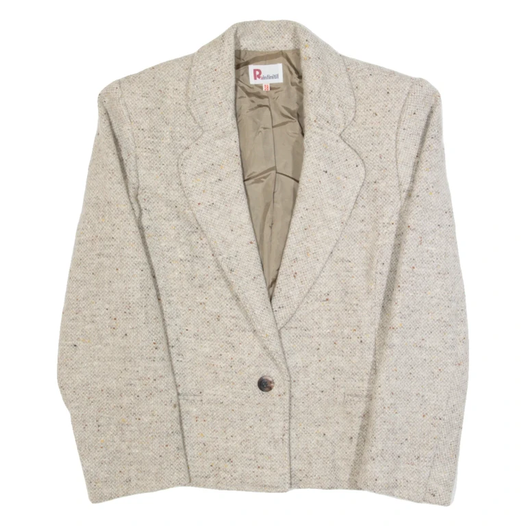 RINFINITIF Womens Blazer Jacket Brown Wool 90s S