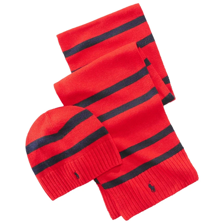 Men's Rugby Stripe Hat And Scarf Gift Set Hats