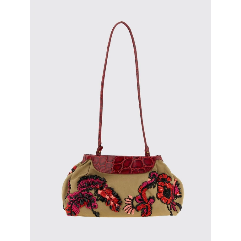 Cotton Twill Shoulder Bag with Bead Embroidery (2610115683103102)