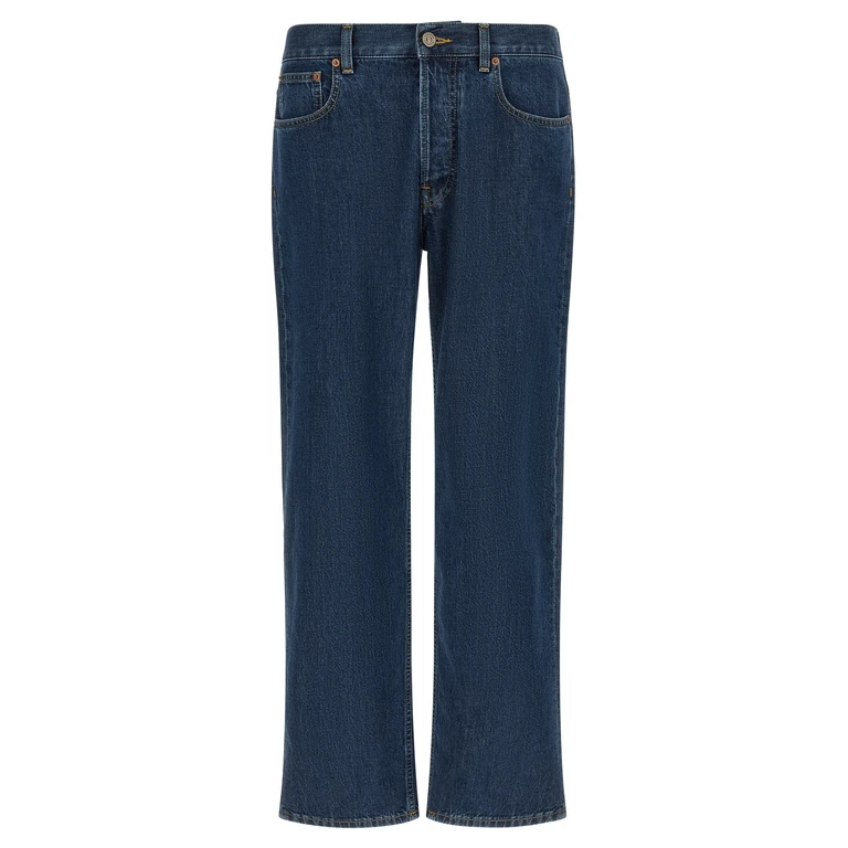 Valentino Garavani Blue Cotton Straight-Leg Jeans Clothing - Men