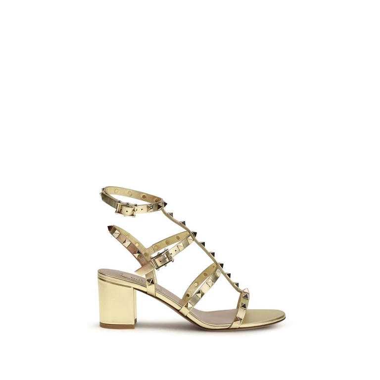 Valentino Garavani Gold Calf Leather Bos Taurus Strap-On Sandals - Women