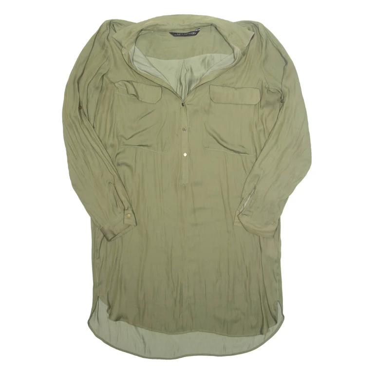 ZARA Womens Shirt Dress Green Long Sleeve Knee Length L