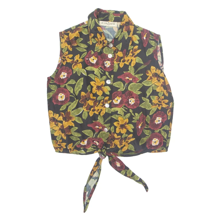 Womens Printed Blouse Black Sleeveless Floral M