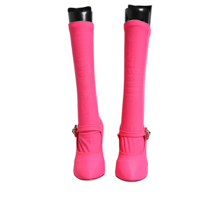 Dolce & Gabbana Pink Nylon Crystal Vally High Boots Shoes Viscose Elastane Silk - Women