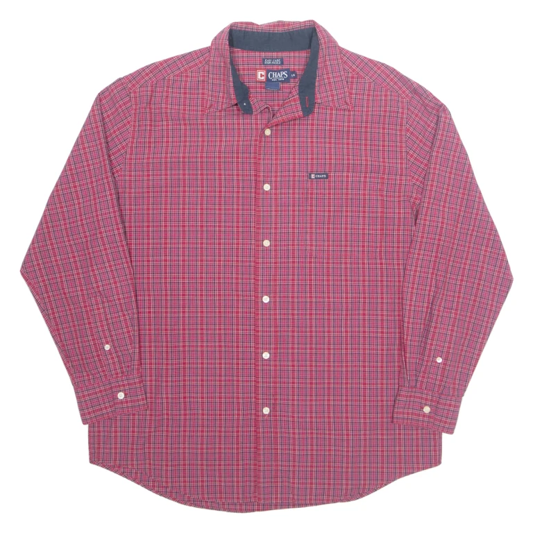 CHAPS Mens Shirt Red Plaid Long Sleeve L