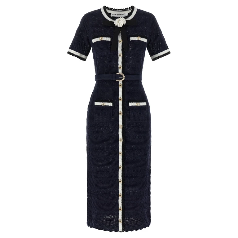 Self-Portrait Blue Cotton Midi Dress - Women