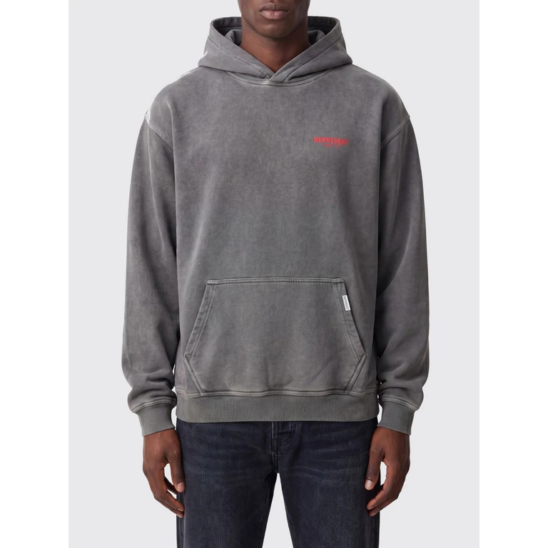 Relaxed Fit Cotton Hoodie with Printed Logo (OCM41113WASHEDBLAC)