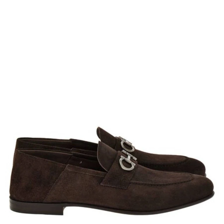 Gancini Ornament Suede Mocassins, Size 9 E (023575 768878)