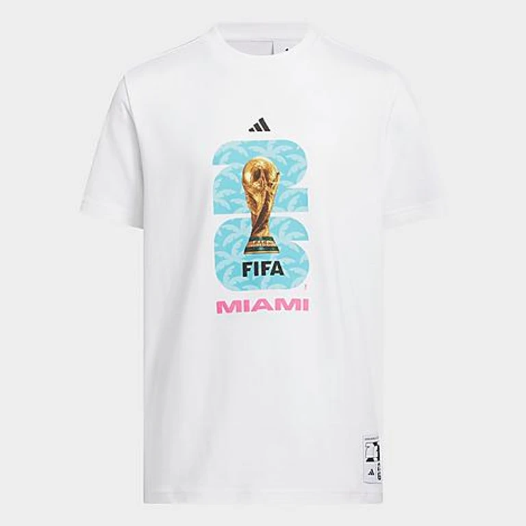 adidas Big Kids FIFA World Cup 26 Host City Miami Graphic Soccer T-Shirt in White Size: XS