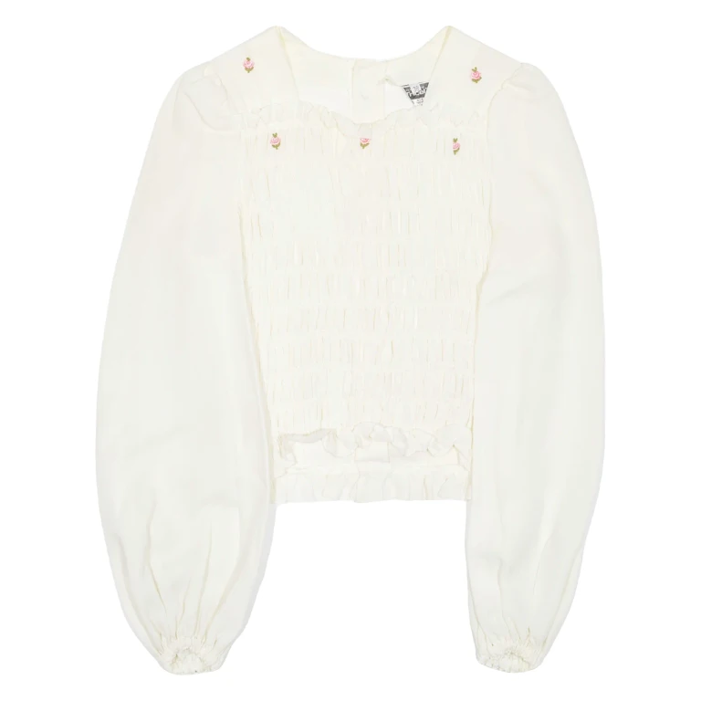 Womens Ruffle Blouse Cream Long Sleeve Floral M